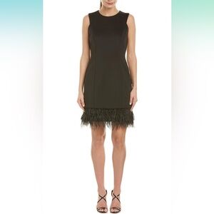 NWT Donna Ricco Dress Solid Scuba with Feather Bottom